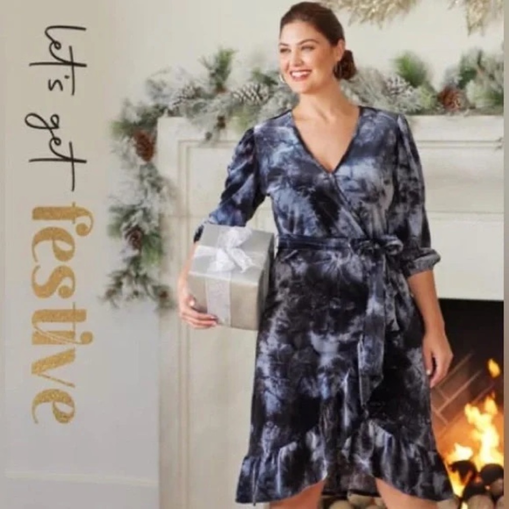 Plus Velvet Wrap Tie Dye Dress Various Sizes Available